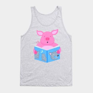 Animals with books part 2 - Pig reading scary bedtime story Tank Top